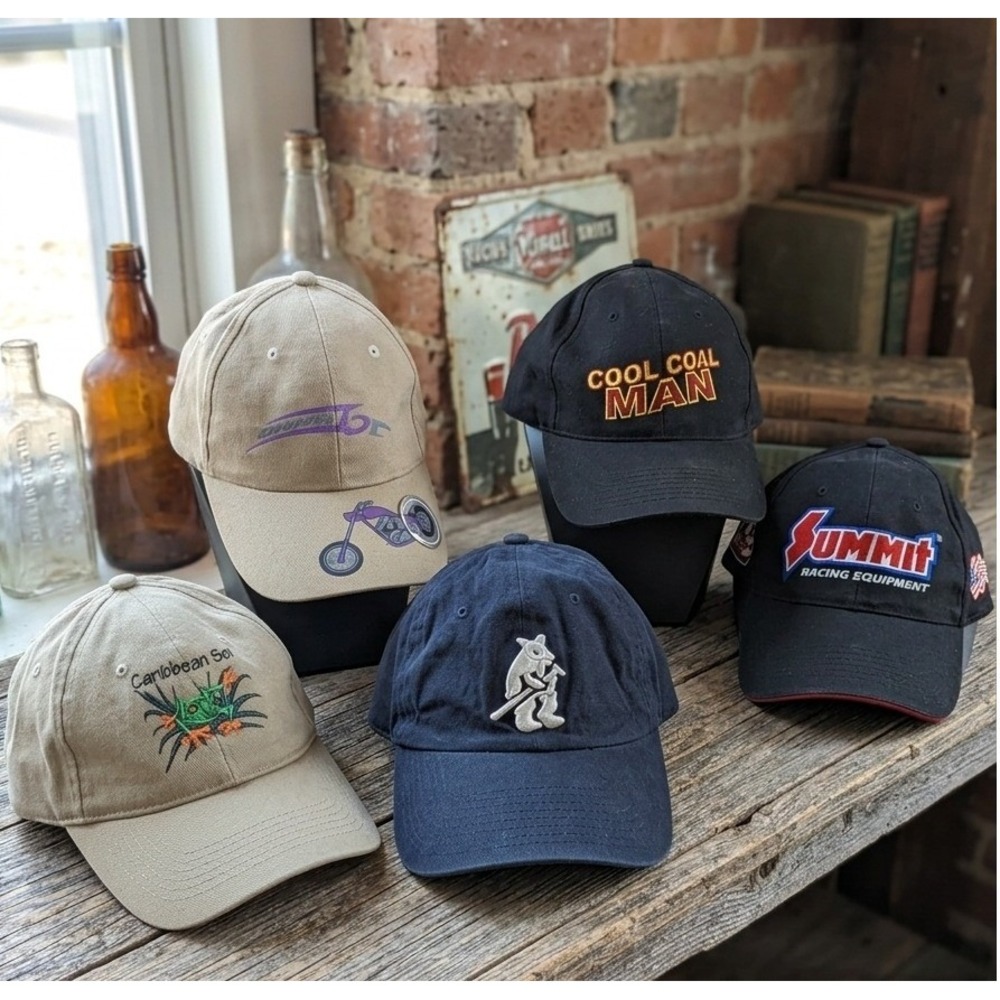Vintage 5pc Baseball‎ Cap Hat Summit Racing Caribbean Sol Chopper Cool Coal Man